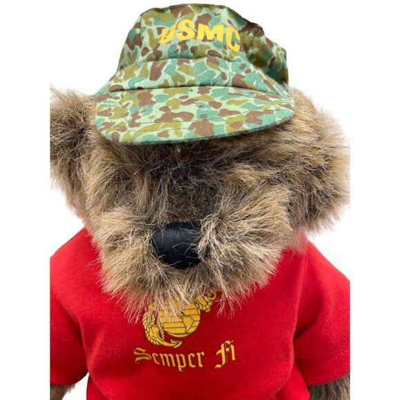 Bear Ashton Drake Semper Fi Marine Military Plush Lougher Signed 14" Jointed ADG - Picture 2 of 5